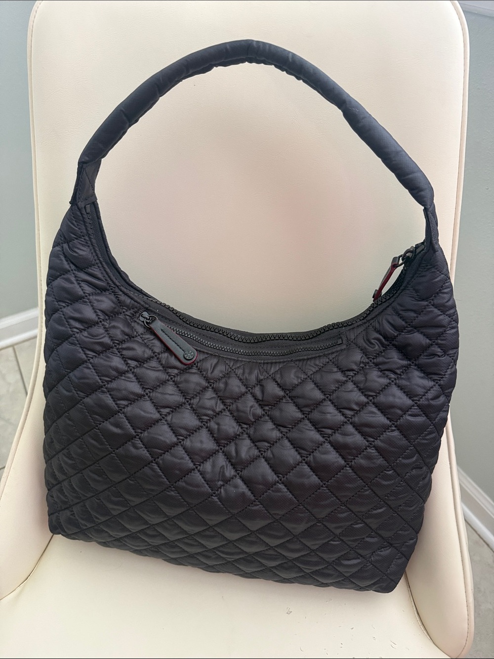 MZ WALLACE Large Metro Shoulder Quilted Black Shoulder Hobo Quilted Bag 232 - Picture 15 of 17